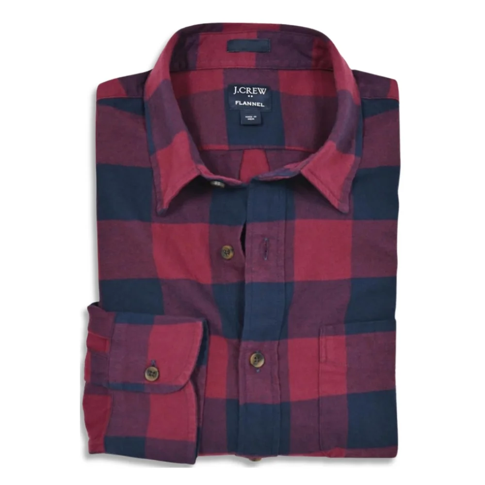 J. Crew Classic Fit Flannel Shirt Burgundy & Navy Plaid